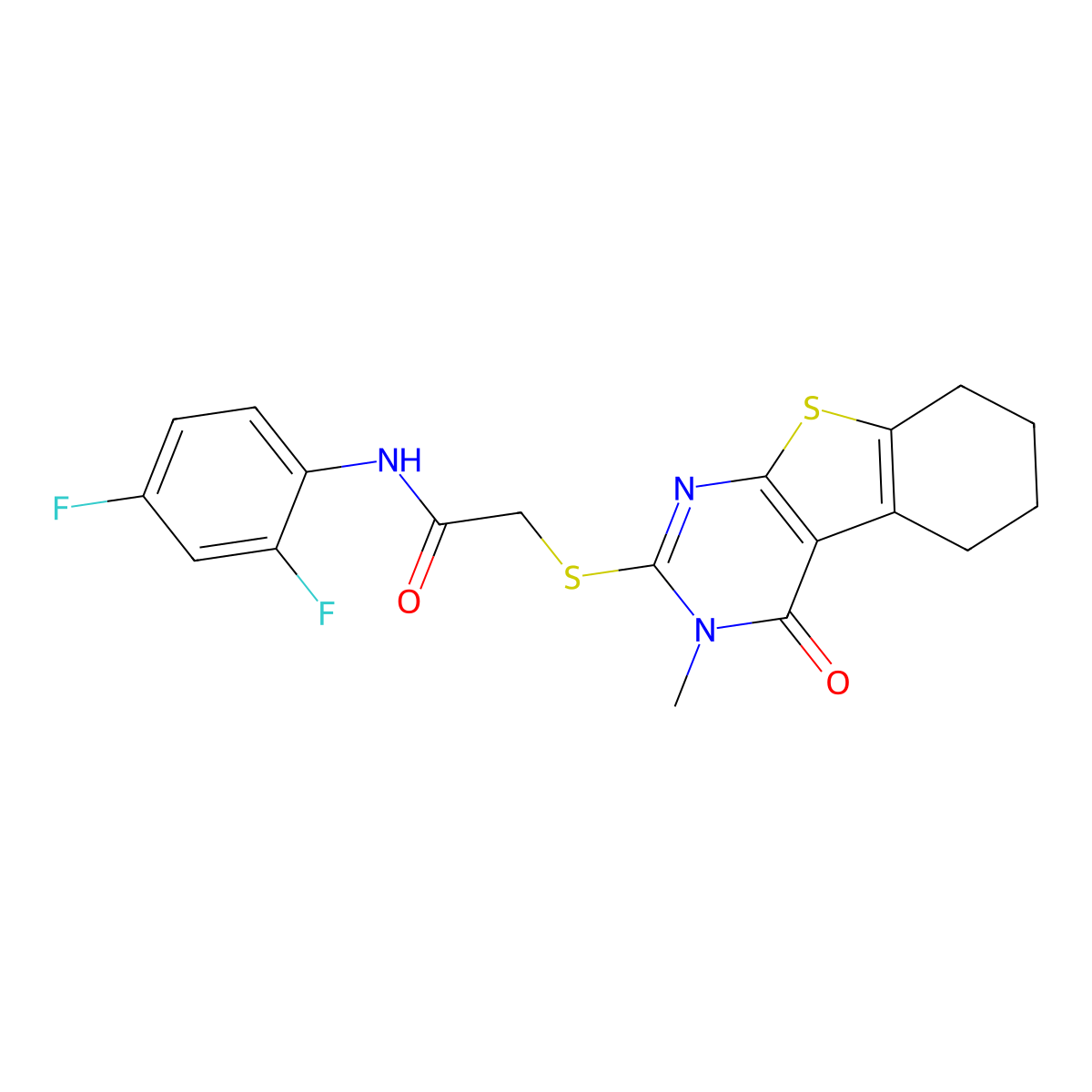 N-(2,4-difluorophenyl)-2-({4-methyl-3-oxo-8-thia-4,6-diazatricyclo[7.4.0.0^{2,7}]trideca-1(9),2(7),5-trien-5-yl}sulfanyl)acetamide molecular structure, CAS 577983-76-7