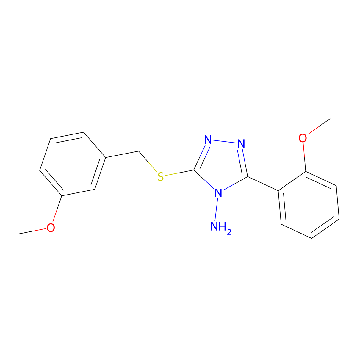 3-(2-Methoxyphenyl)-5-[(3-methoxyphenyl)methylthio]-1,2,4-triazole-4-ylamine molecular structure, CAS 577984-03-3
