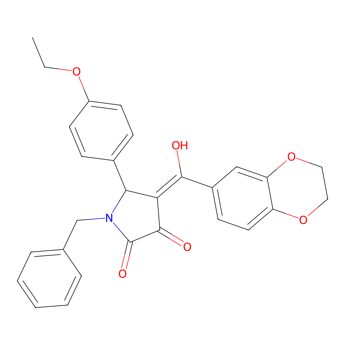 1-benzyl-4-(2,3-dihydro-1,4-benzodioxine-6-carbonyl)-5-(4-ethoxyphenyl)-3-hydroxy-2,5-dihydro-1H-pyrrol-2-one molecular structure, CAS 577984-39-5