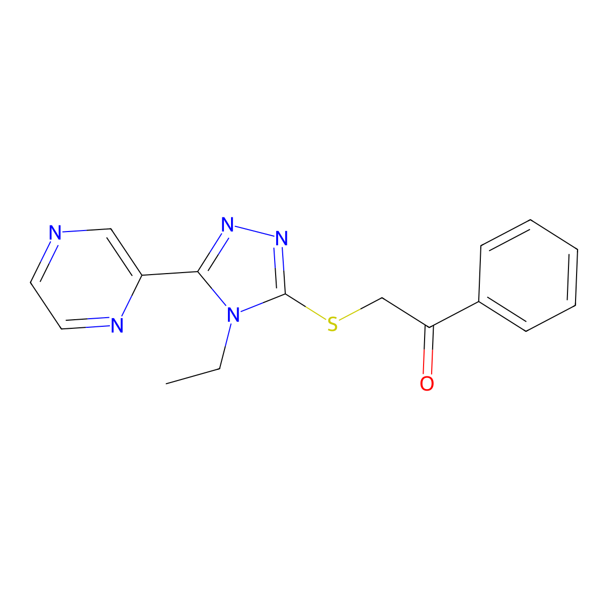 2-[(4-Ethyl-5-pyrazin-2-yl-1,2,4-triazol-3-yl)sulfanyl]-1-phenylethanone molecular structure, CAS 577984-74-8