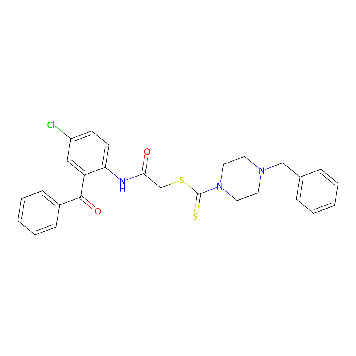2-{[4-Chloro-2-(phenylcarbonyl)phenyl]amino}-2-oxoethyl 4-benzylpiperazine-1-carbodithioate molecular structure, CAS 577984-96-4