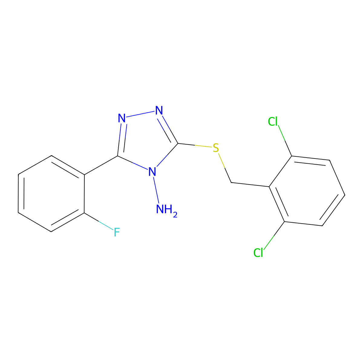 5-[(2,6-Dichlorophenyl)methylthio]-3-(2-fluorophenyl)-1,2,4-triazole-4-ylamine molecular structure, CAS 577985-32-1