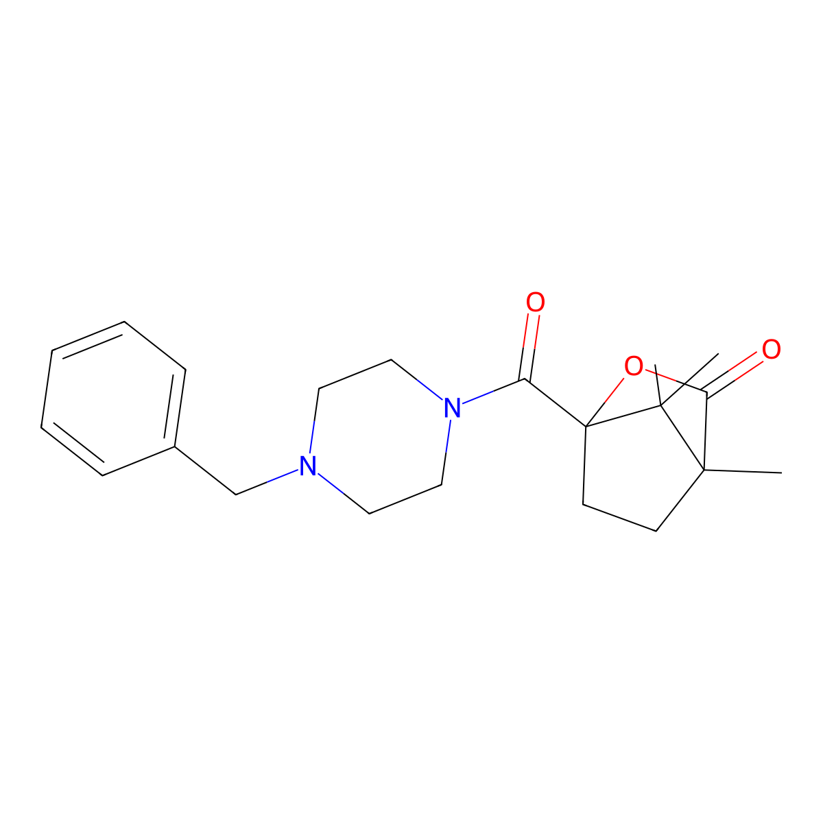 1-[(4-Benzyl-1-piperazinyl)carbonyl]-4,7,7-trimethyl-2-oxabicyclo[2.2.1]heptan-3-one molecular structure, CAS 577985-41-2
