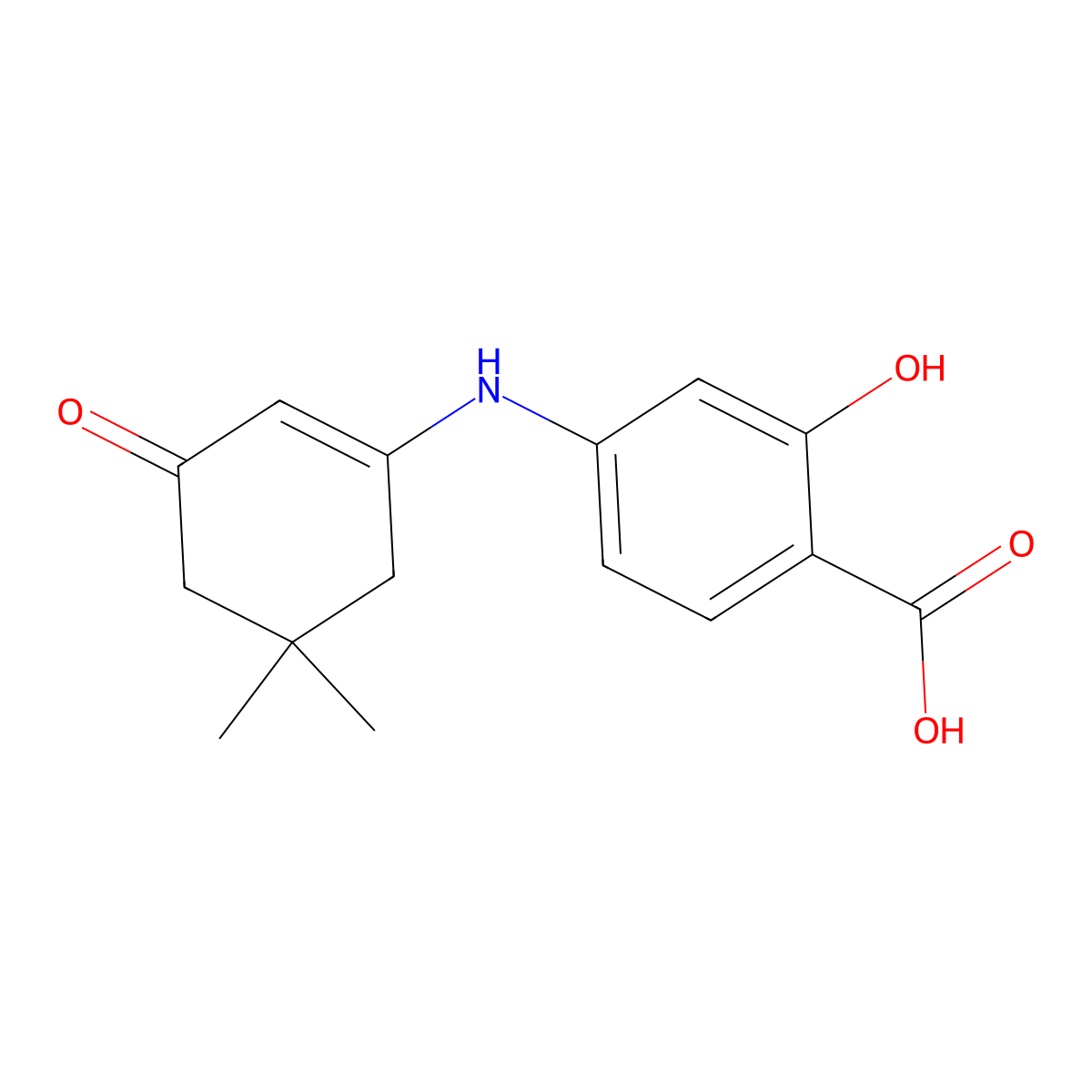 4-((5,5-Dimethyl-3-oxocyclohex-1-en-1-yl)amino)-2-hydroxybenzoic acid molecular structure, CAS 577985-47-8