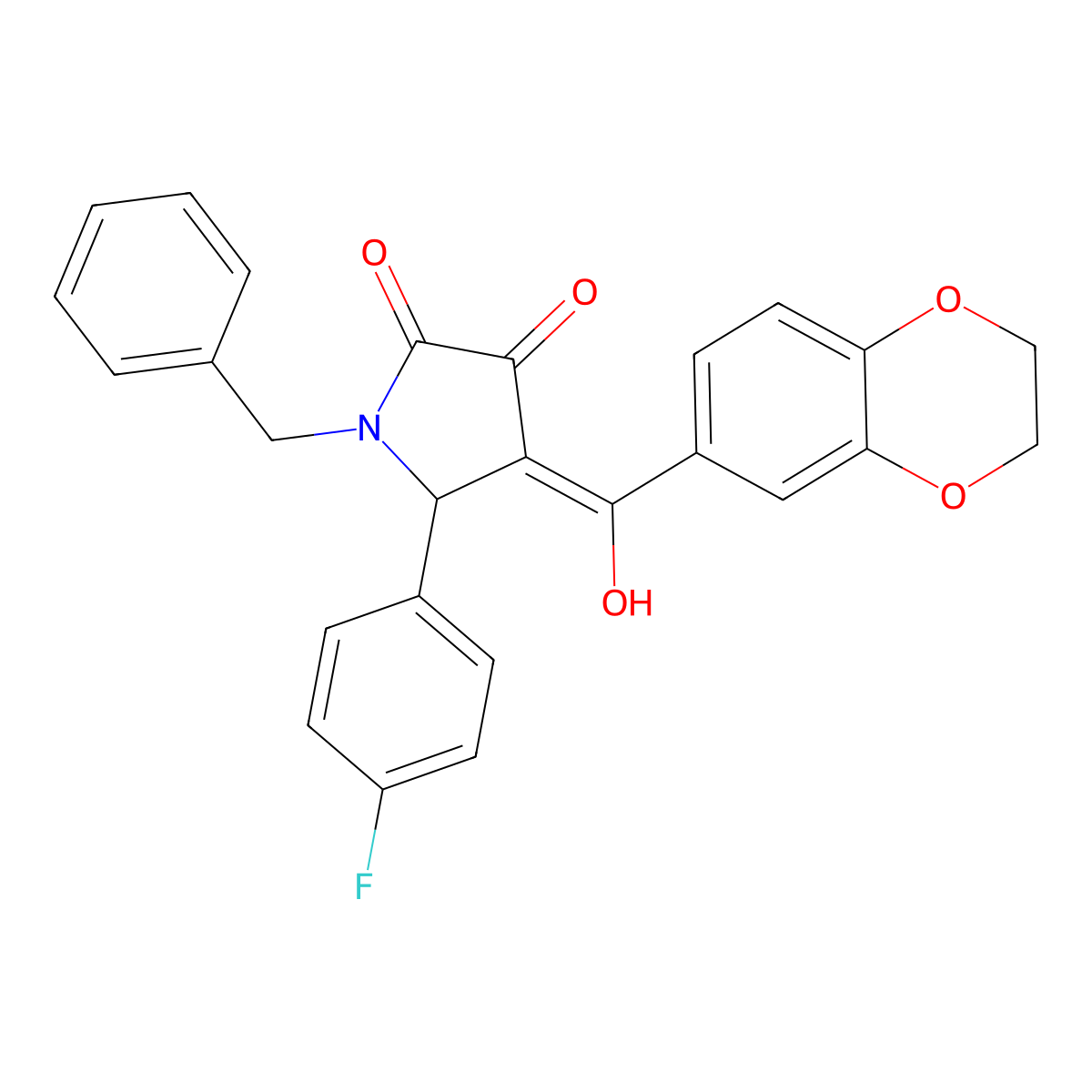 1-benzyl-4-(2,3-dihydro-1,4-benzodioxine-6-carbonyl)-5-(4-fluorophenyl)-3-hydroxy-2,5-dihydro-1H-pyrrol-2-one molecular structure, CAS 577985-56-9