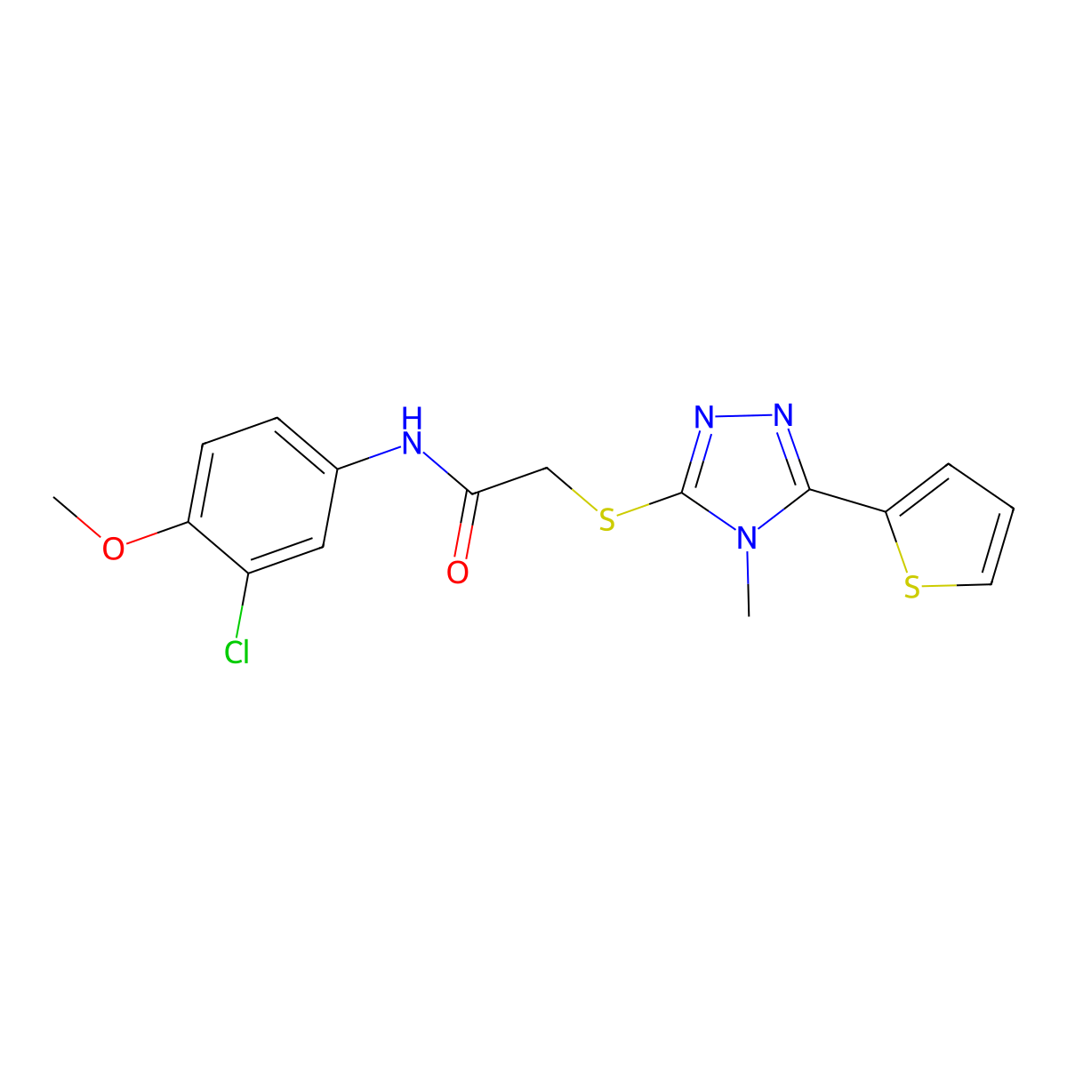 N-(3-chloro-4-methoxyphenyl)-2-{[4-methyl-5-(thiophen-2-yl)-4H-1,2,4-triazol-3-yl]sulfanyl}acetamide molecular structure, CAS 577985-88-7