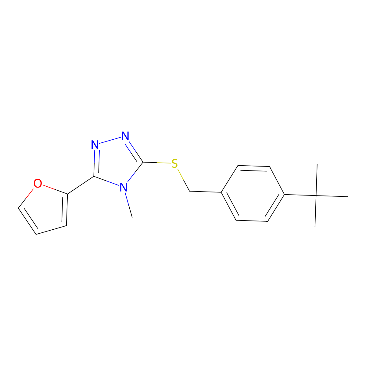 3-{[4-(Tert-butyl)phenyl]methylthio}-5-(2-furyl)-4-methyl-1,2,4-triazole molecular structure, CAS 577985-89-8