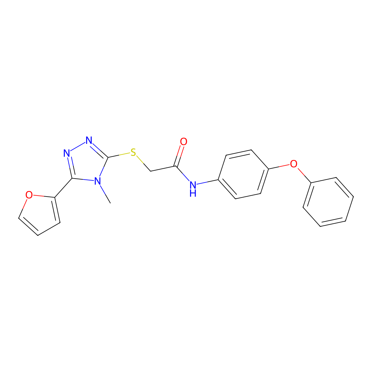 2-{[5-(furan-2-yl)-4-methyl-4H-1,2,4-triazol-3-yl]sulfanyl}-N-(4-phenoxyphenyl)acetamide molecular structure, CAS 577986-02-8