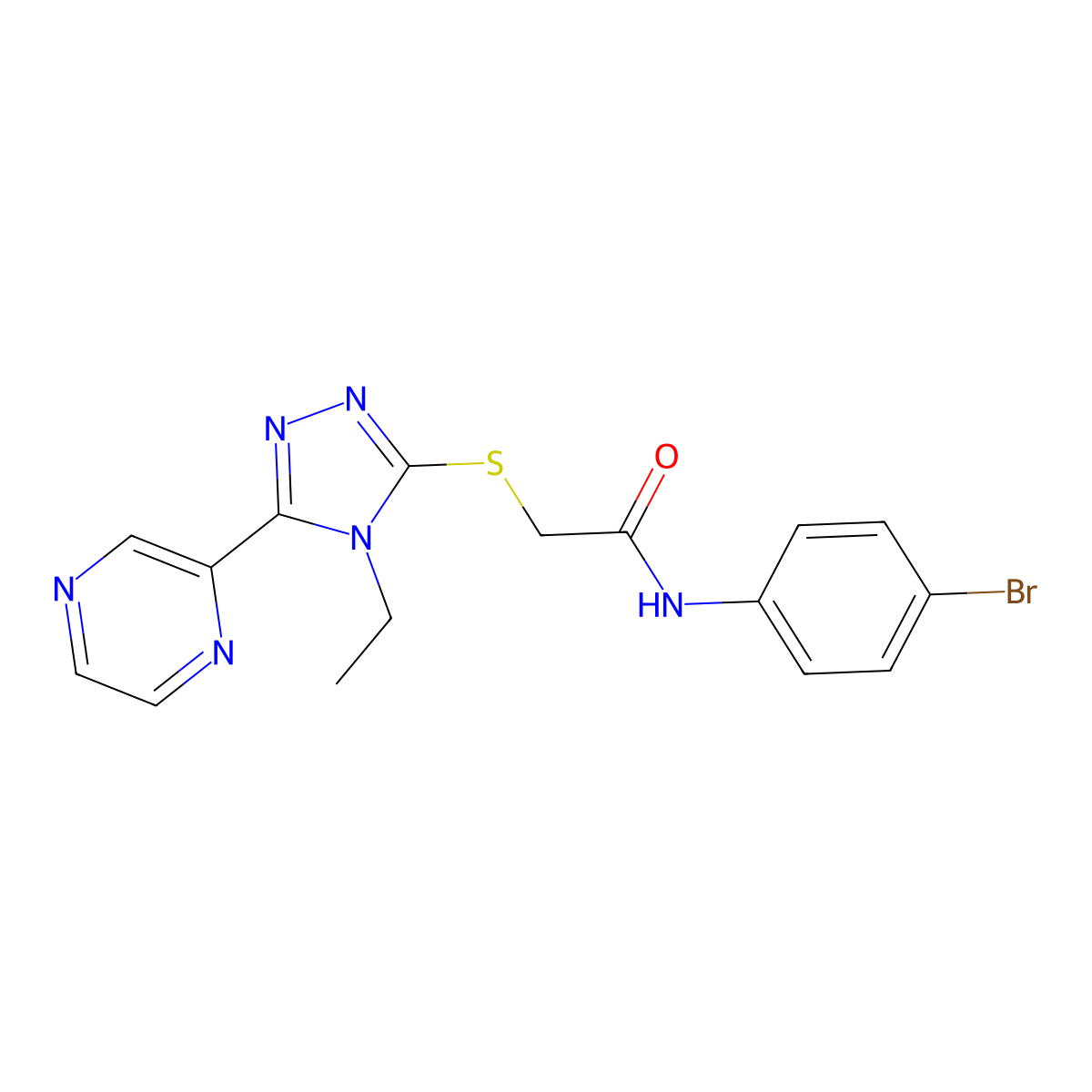 N-(4-BR-PH)-2-((4-Ethyl-5-(2-pyrazinyl)-4H-1,2,4-triazol-3-YL)thio)acetamide molecular structure, CAS 577986-14-2