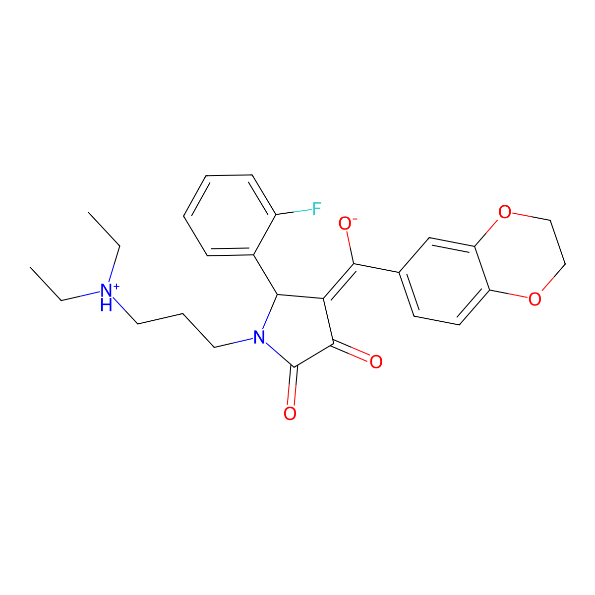 1-[3-(diethylamino)propyl]-4-(2,3-dihydro-1,4-benzodioxine-6-carbonyl)-5-(2-fluorophenyl)-3-hydroxy-2,5-dihydro-1H-pyrrol-2-one molecular structure, CAS 577986-18-6