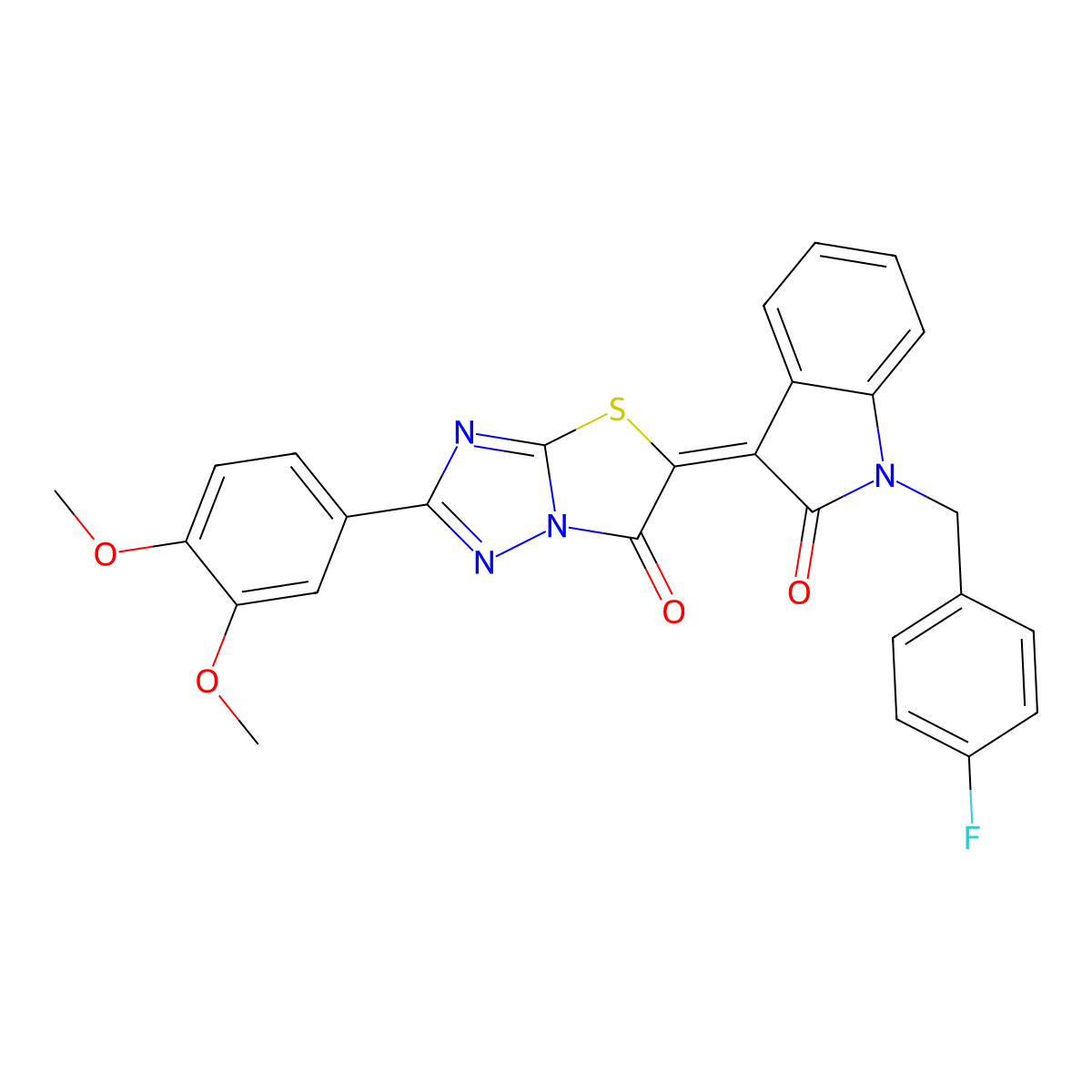 3-[2-(3,4-Dimethoxyphenyl)-6-oxothiazolo[3,2-b][1,2,4]triazol-5(6H)-ylidene]-1-[(4-fluorophenyl)methyl]-1,3-dihydro-2H-indol-2-one molecular structure, CAS 577986-36-8
