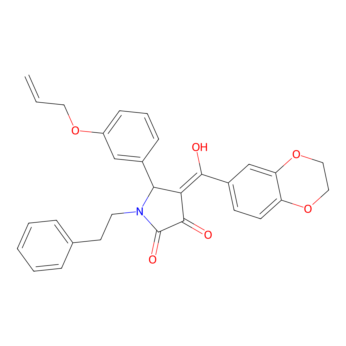 4-(2,3-dihydro-1,4-benzodioxine-6-carbonyl)-3-hydroxy-1-(2-phenylethyl)-5-[3-(prop-2-en-1-yloxy)phenyl]-2,5-dihydro-1H-pyrrol-2-one molecular structure, CAS 577986-40-4