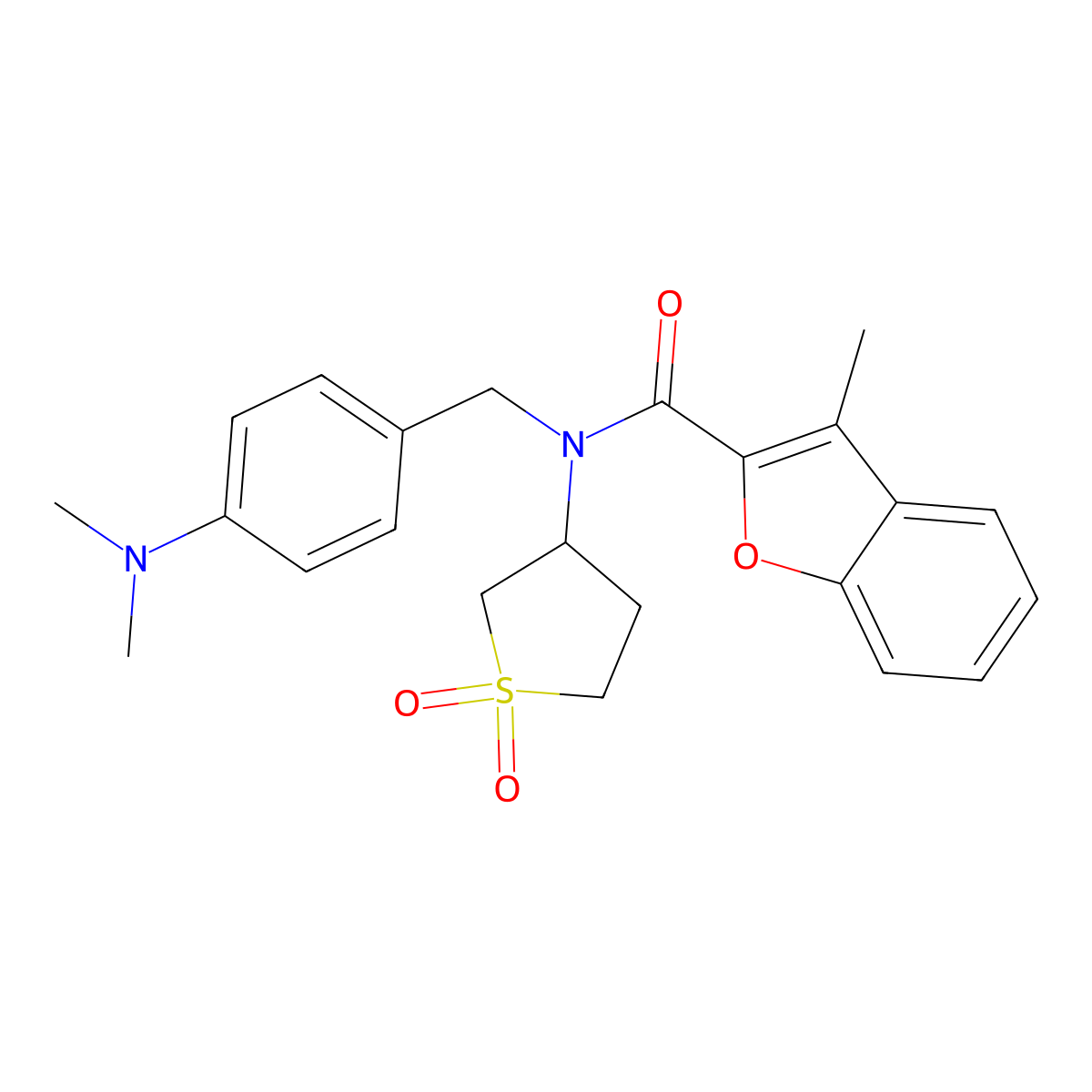 N-[4-(dimethylamino)benzyl]-N-(1,1-dioxidotetrahydrothiophen-3-yl)-3-methyl-1-benzofuran-2-carboxamide molecular structure, CAS 577986-44-8