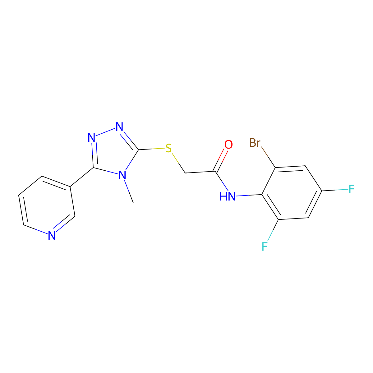 N-(2-bromo-4,6-difluorophenyl)-2-{[4-methyl-5-(pyridin-3-yl)-4H-1,2,4-triazol-3-yl]sulfanyl}acetamide molecular structure, CAS 577986-46-0
