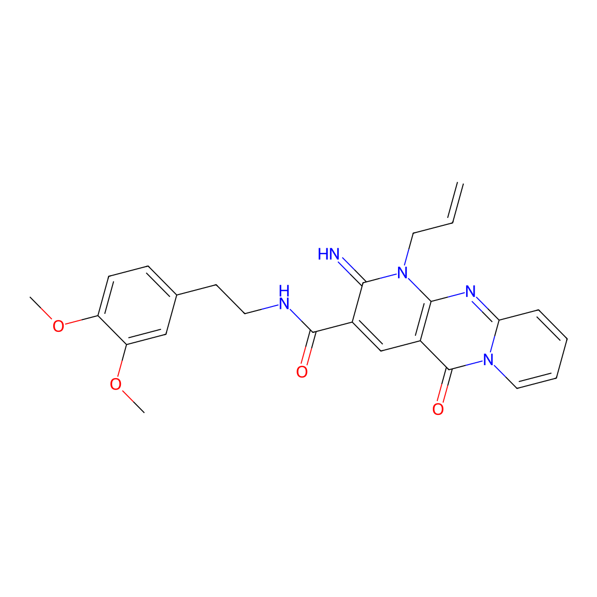 1-allyl-N~3~-(3,4-dimethoxyphenethyl)-2-imino-5-oxo-1,5-dihydro-2H-dipyrido[1,2-a:2,3-d]pyrimidine-3-carboxamide molecular structure, CAS 577986-56-2