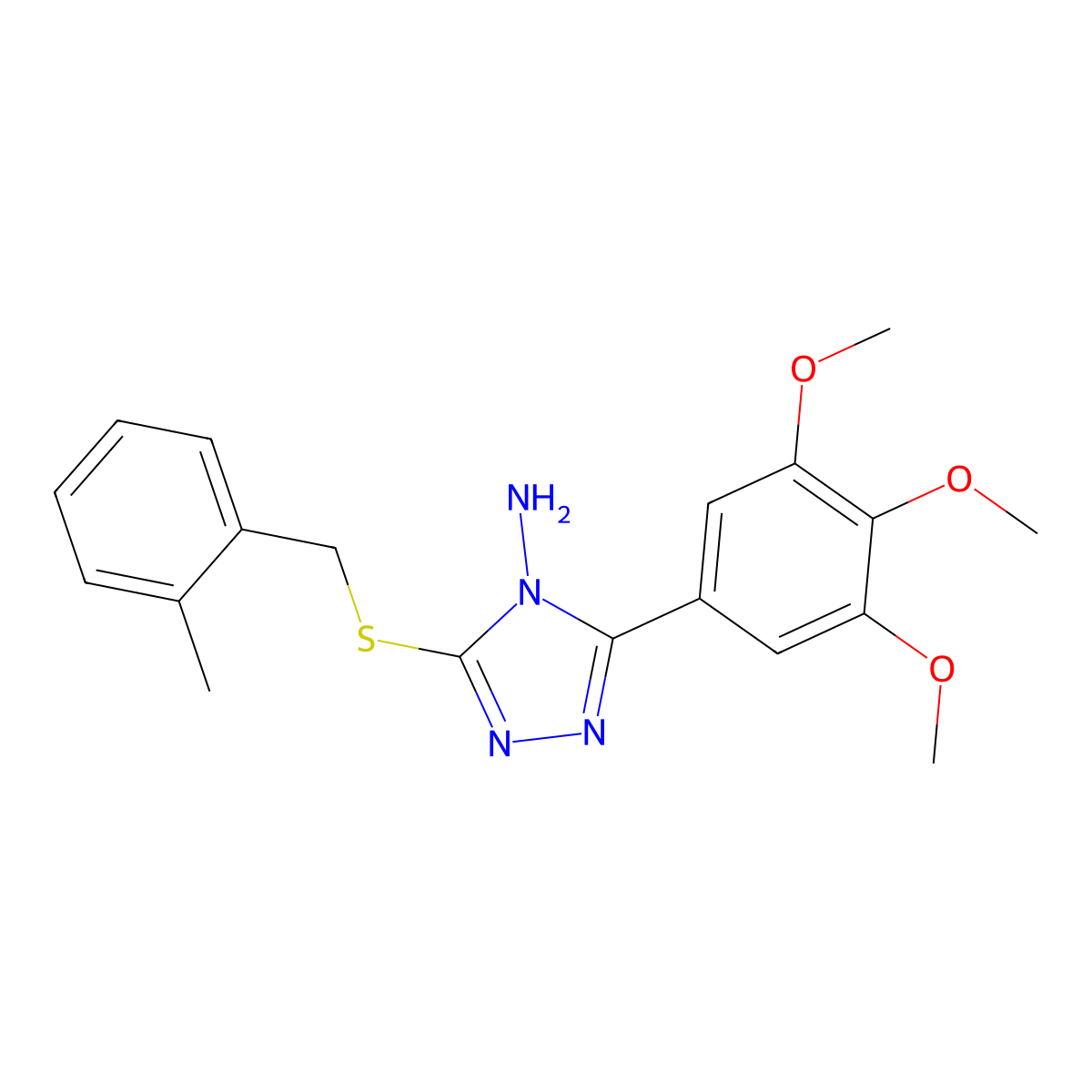 3-((2-Methylbenzyl)thio)-5-(3,4,5-trimethoxyphenyl)-4H-1,2,4-triazol-4-ylamine molecular structure, CAS 577986-60-8