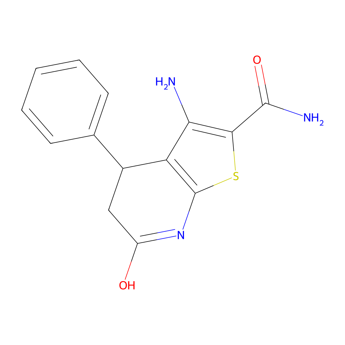3-Amino-6-oxo-4-phenyl-4,5,6,7-tetrahydrothieno[2,3-b]pyridine-2-carboxamide molecular structure, CAS 577986-79-9