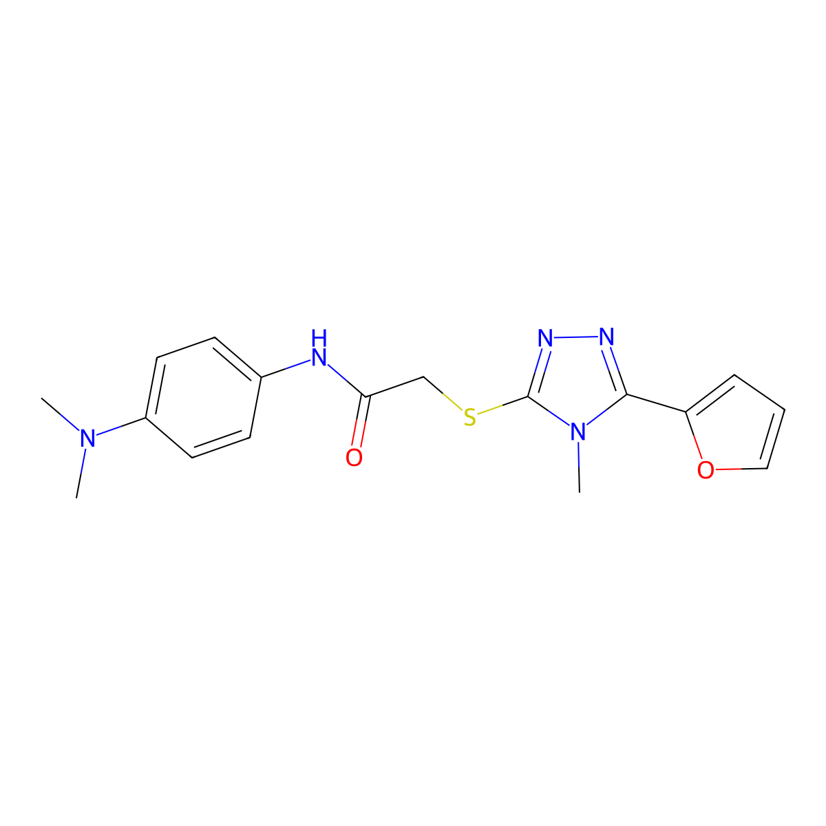 N-[4-(dimethylamino)phenyl]-2-{[5-(furan-2-yl)-4-methyl-4H-1,2,4-triazol-3-yl]sulfanyl}acetamide molecular structure, CAS 577986-83-5