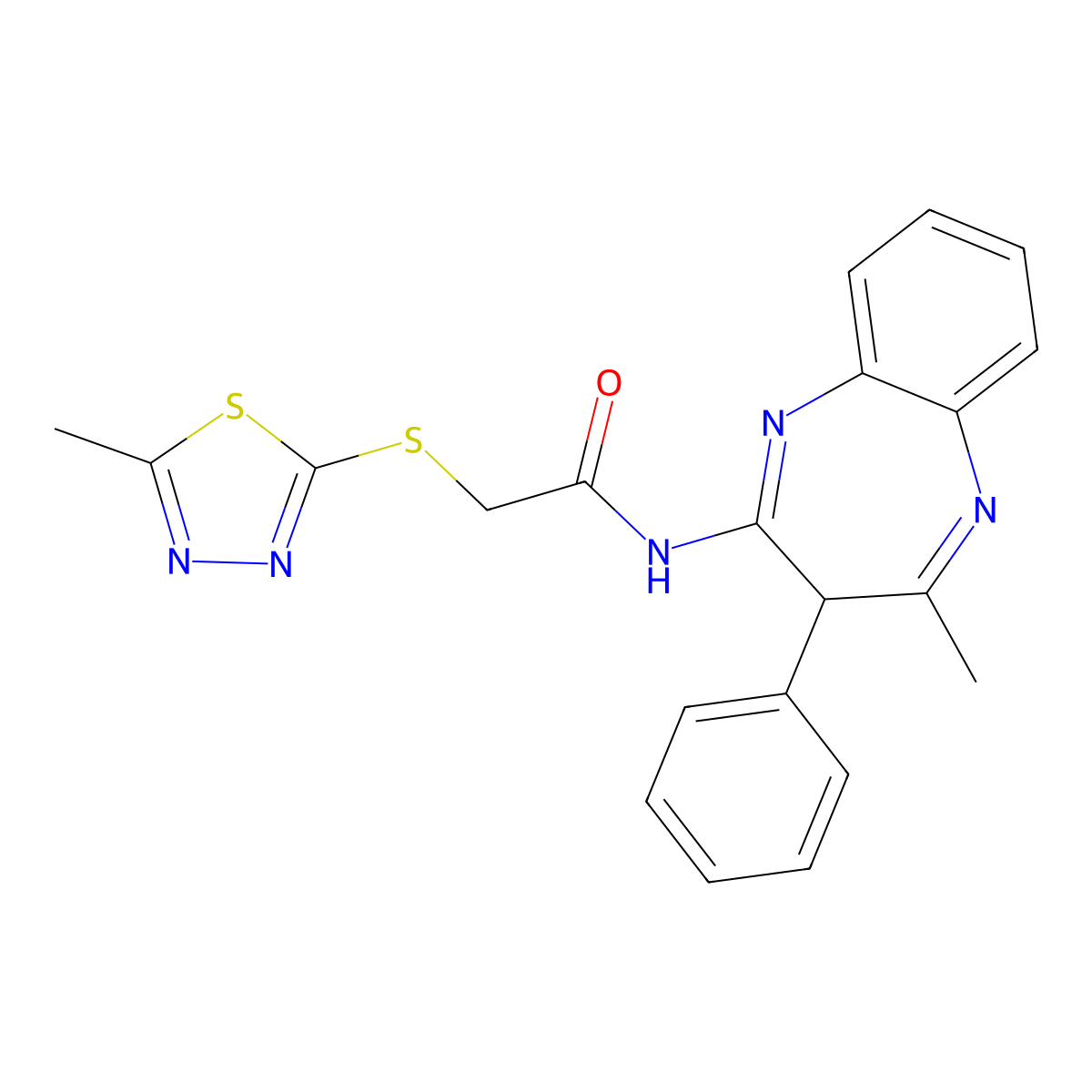 N-(4-methyl-3-phenyl-3H-1,5-benzodiazepin-2-yl)-2-[(5-methyl-1,3,4-thiadiazol-2-yl)sulfanyl]acetamide molecular structure, CAS 577986-87-9