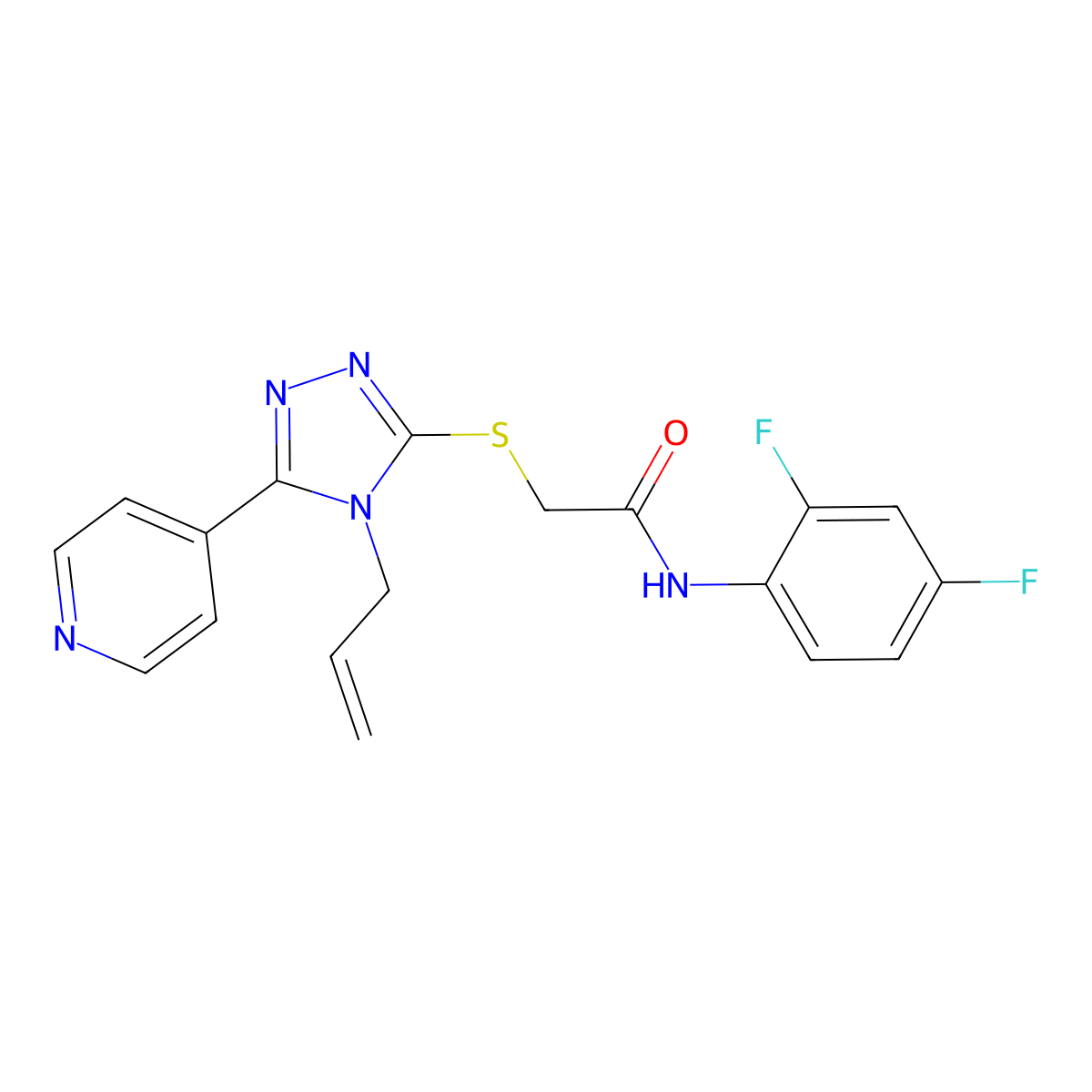 N-(2,4-difluorophenyl)-2-{[4-(prop-2-en-1-yl)-5-(pyridin-4-yl)-4H-1,2,4-triazol-3-yl]sulfanyl}acetamide molecular structure, CAS 577986-99-3