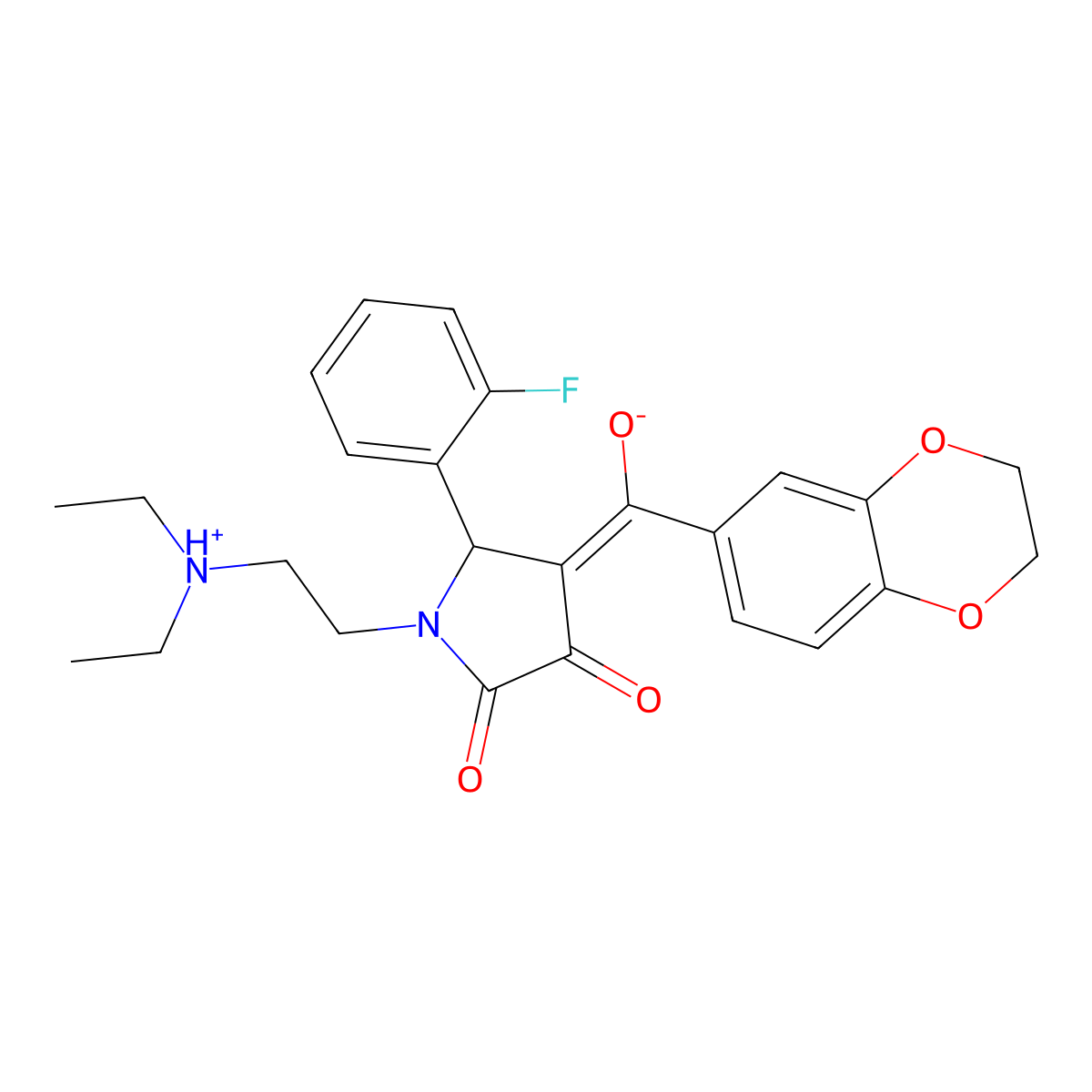 1-[2-(diethylamino)ethyl]-4-(2,3-dihydro-1,4-benzodioxine-6-carbonyl)-5-(2-fluorophenyl)-3-hydroxy-2,5-dihydro-1H-pyrrol-2-one molecular structure, CAS 577987-04-3