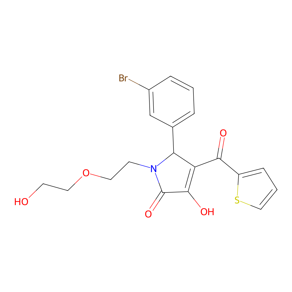 2-(3-bromophenyl)-4-hydroxy-1-[2-(2-hydroxyethoxy)ethyl]-3-(thiophene-2-carbonyl)-2H-pyrrol-5-one molecular structure, CAS 577987-05-4