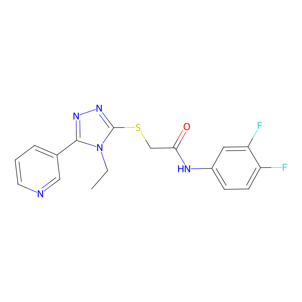N-(3,4-Difluorophenyl)-2-((4-ethyl-5-(3-pyridinyl)-4H-1,2,4-triazol-3-YL)sulfanyl)acetamide molecular structure, CAS 577987-30-5