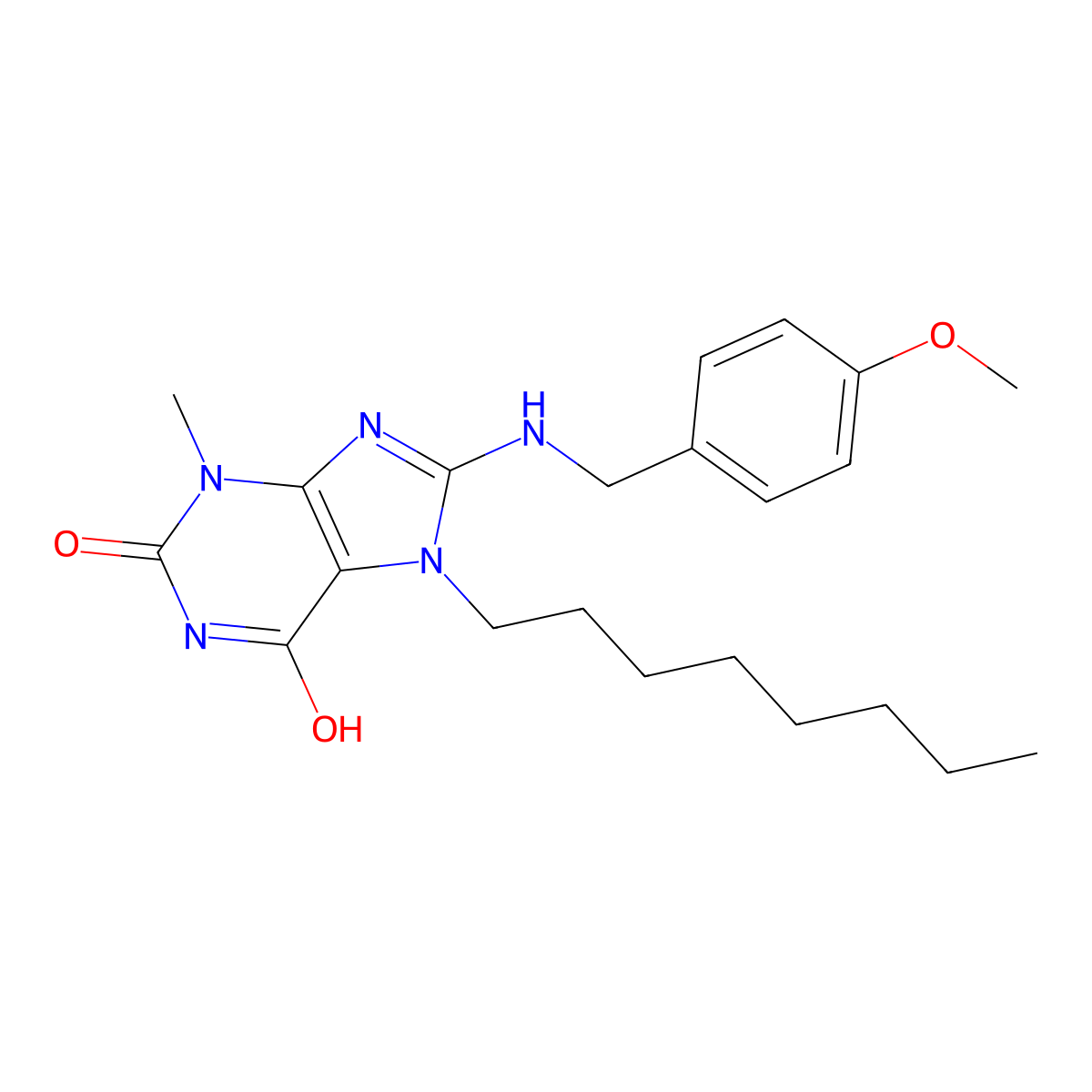 8-[(4-Methoxyphenyl)methylamino]-3-methyl-7-octylpurine-2,6-dione molecular structure, CAS 577987-37-2