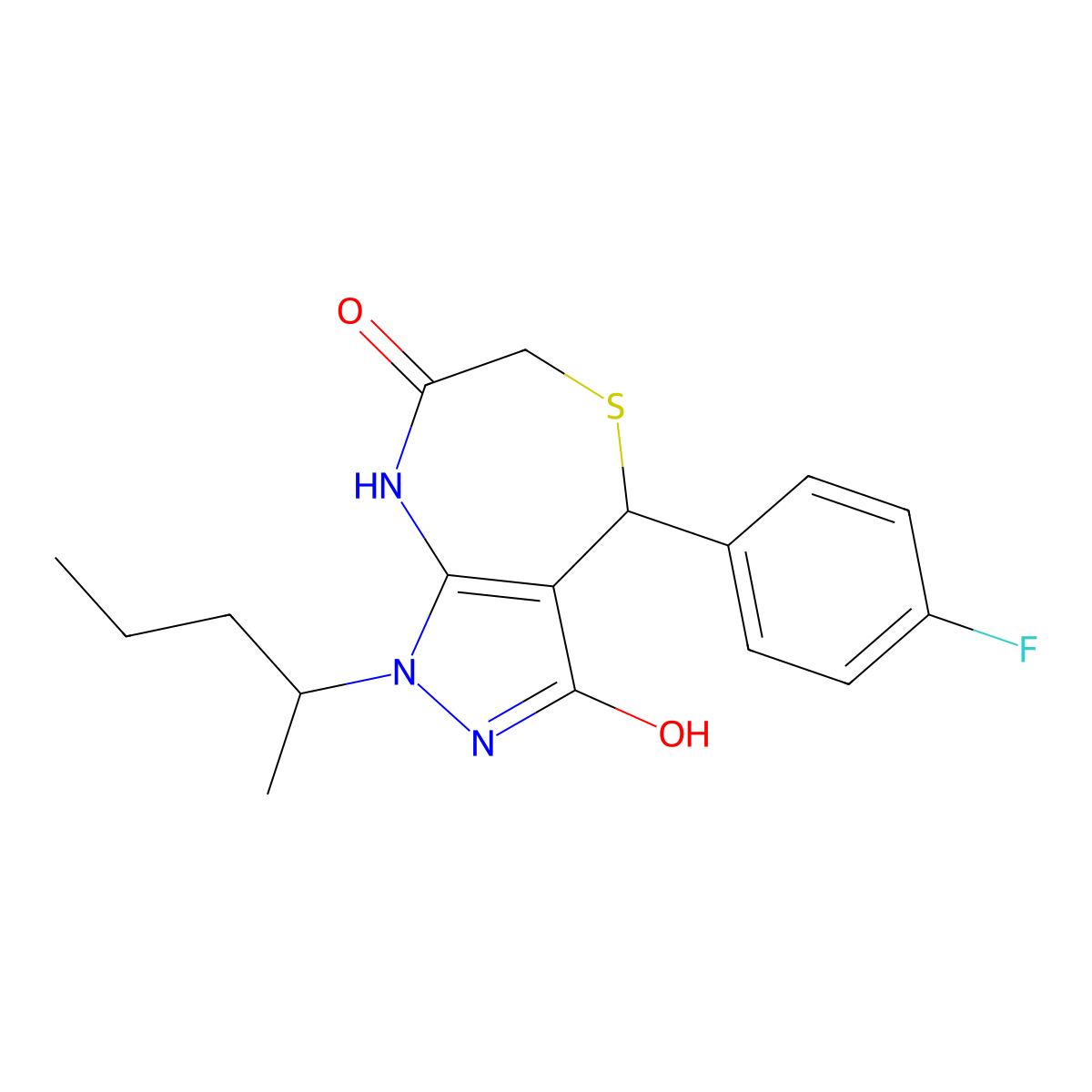 4-(4-fluorophenyl)-1-pentan-2-yl-4,8-dihydro-2H-pyrazolo[3,4-e][1,4]thiazepine-3,7-dione molecular structure, CAS 577987-46-3