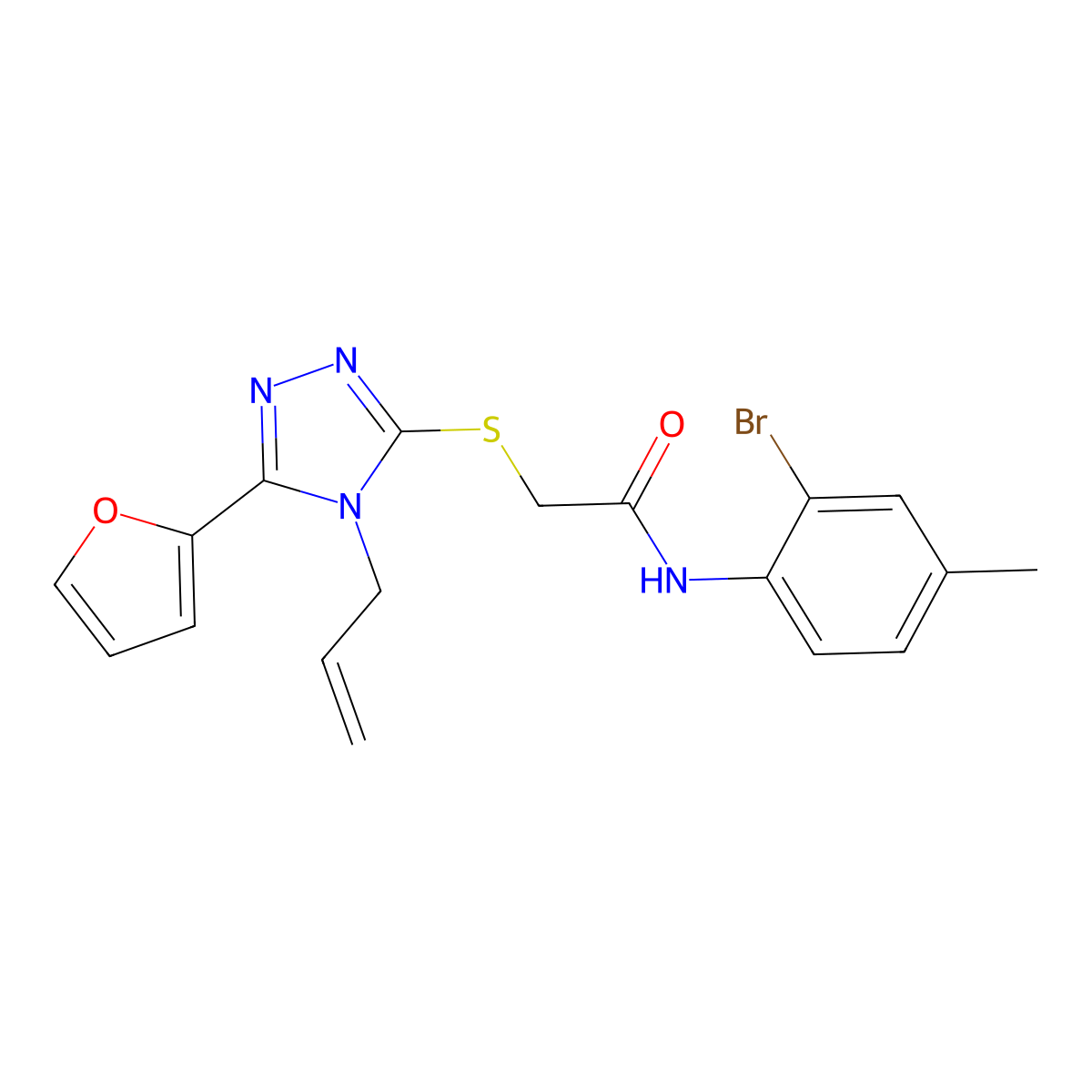 N-(2-bromo-4-methylphenyl)-2-{[5-(furan-2-yl)-4-(prop-2-en-1-yl)-4H-1,2,4-triazol-3-yl]sulfanyl}acetamide molecular structure, CAS 577987-62-3