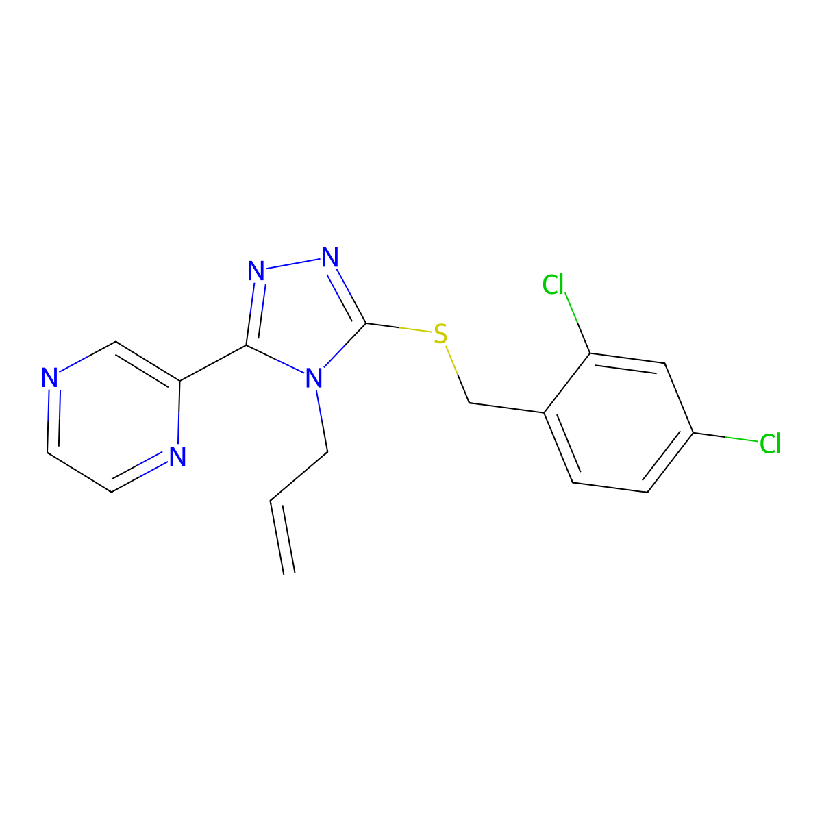 3-[(2,4-Dichlorophenyl)methylthio]-4-prop-2-enyl-5-pyrazin-2-yl-1,2,4-triazole molecular structure, CAS 577987-93-0