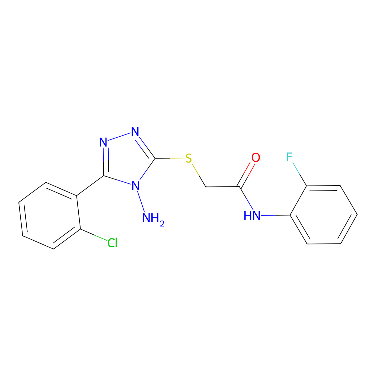 2-((4-amino-5-(2-chlorophenyl)-4H-1,2,4-triazol-3-yl)thio)-N-(2-fluorophenyl)acetamide molecular structure, CAS 577988-07-9