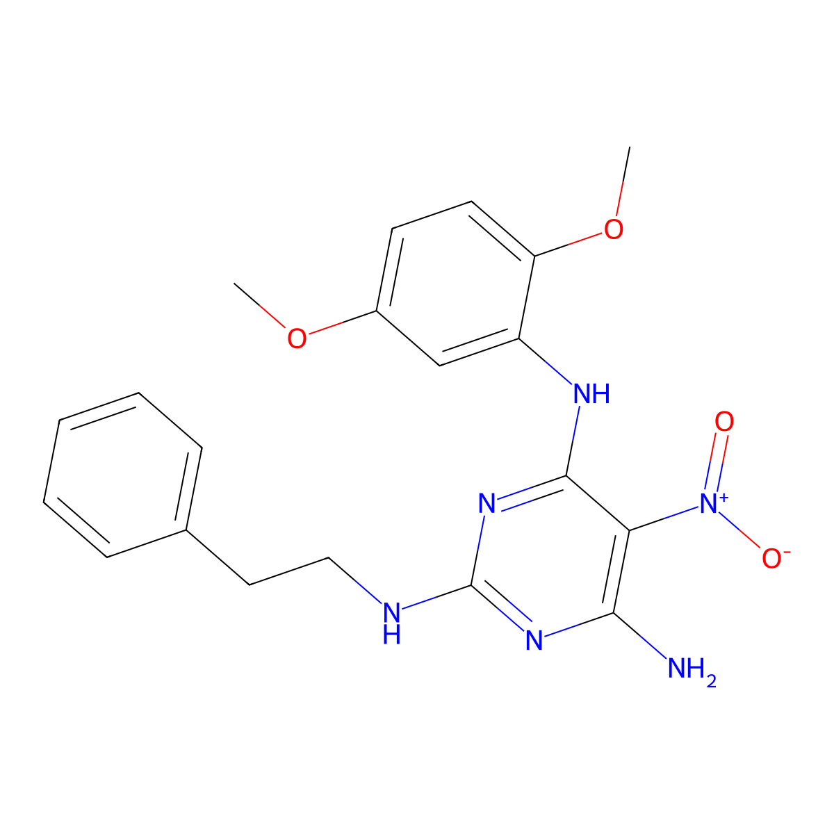 N4-(2,5-dimethoxyphenyl)-5-nitro-N2-phenethylpyrimidine-2,4,6-triamine molecular structure, CAS 577988-26-2