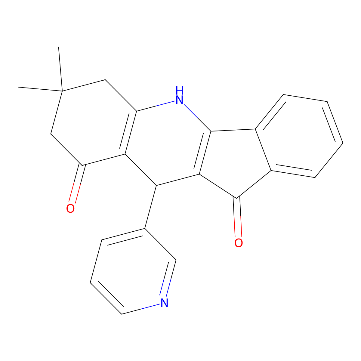7,7-dimethyl-10-(3-pyridinyl)-6,7,8,10-tetrahydro-5H-indeno[1,2-b]quinoline-9,11-dione molecular structure, CAS 577988-38-6
