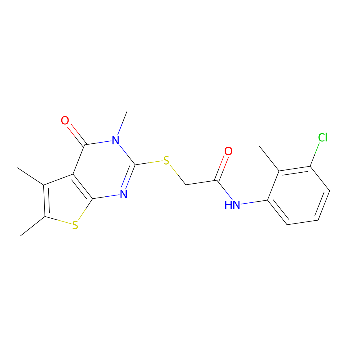 N-(3-chloro-2-methylphenyl)-2-(3,5,6-trimethyl-4-oxo(3-hydrothiopheno[2,3-d]py rimidin-2-ylthio))acetamide molecular structure, CAS 577988-49-9