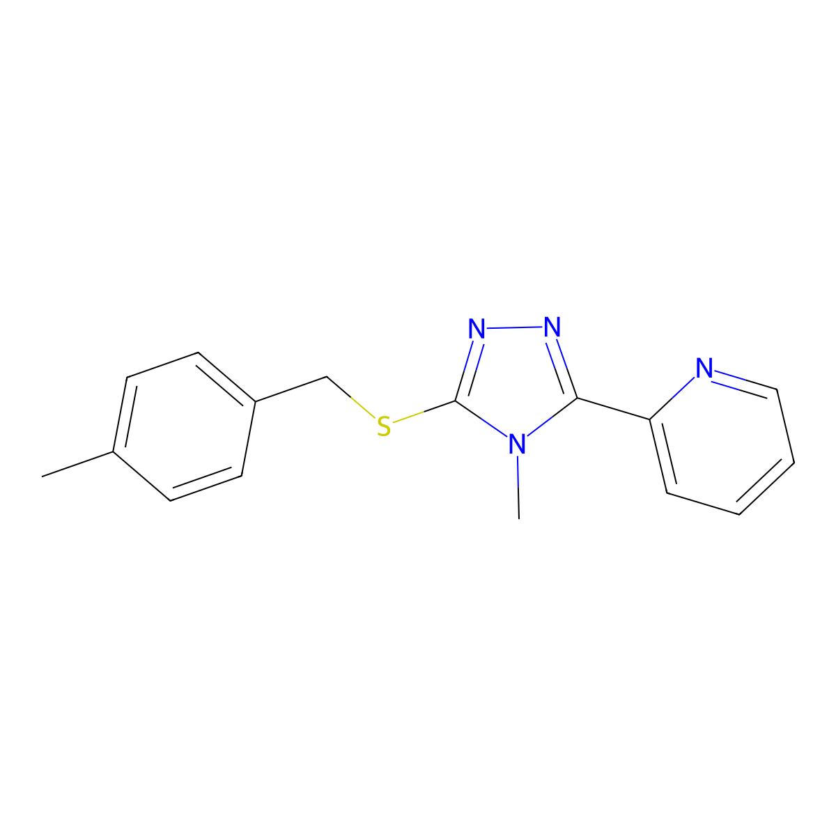 4-Methyl-3-[(4-methylphenyl)methylthio]-5-(2-pyridyl)-1,2,4-triazole molecular structure, CAS 577988-51-3