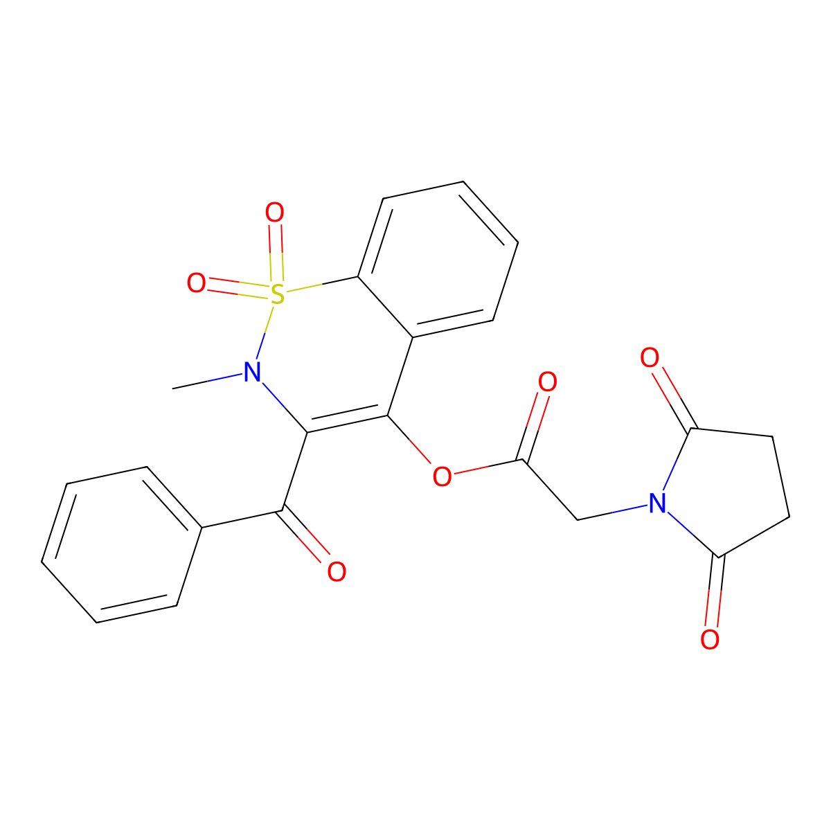 2-methyl-1,1-dioxido-3-(phenylcarbonyl)-2H-1,2-benzothiazin-4-yl (2,5-dioxopyrrolidin-1-yl)acetate molecular structure, CAS 577988-64-8