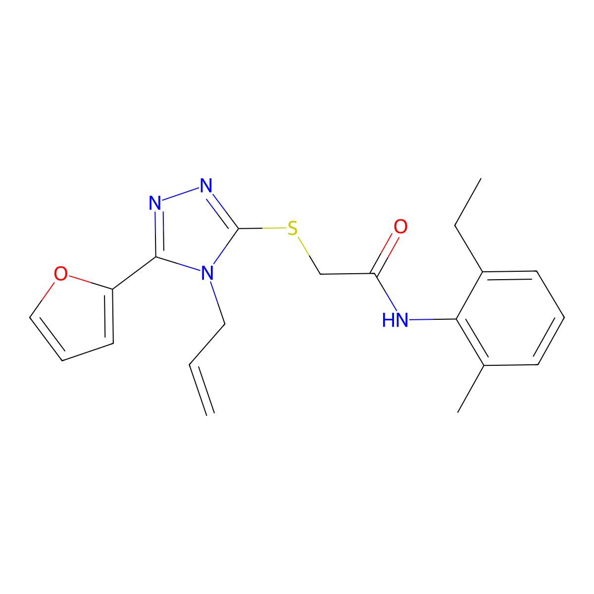 N-(2-ethyl-6-methylphenyl)-2-{[5-(furan-2-yl)-4-(prop-2-en-1-yl)-4H-1,2,4-triazol-3-yl]sulfanyl}acetamide molecular structure, CAS 577988-66-0