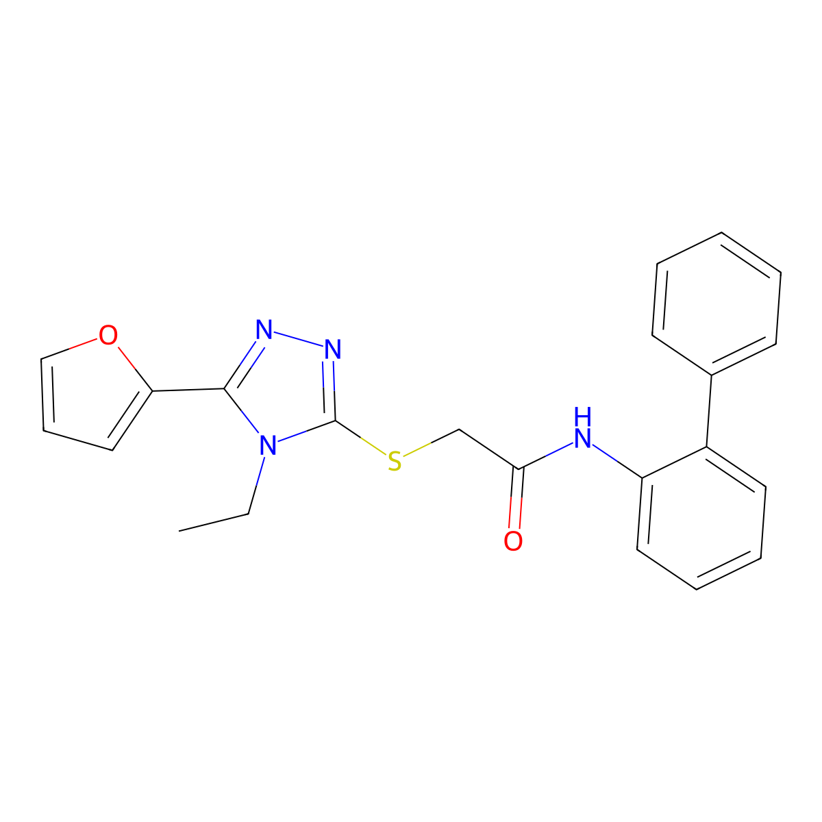 N-(1,1'-Biphenyl)-2-YL-2-((4-ET-5-(2-furyl)-4H-1,2,4-triazol-3-YL)thio)acetamide molecular structure, CAS 577988-98-8