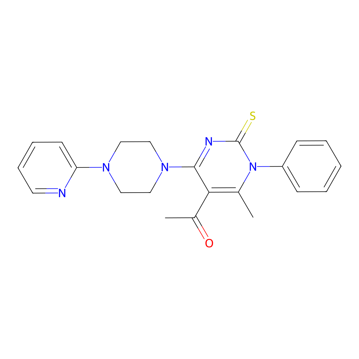1-[6-Methyl-1-phenyl-4-(4-pyridin-2-ylpiperazin-1-yl)-2-sulfanylidenepyrimidin-5-yl]ethanone molecular structure, CAS 577989-08-3
