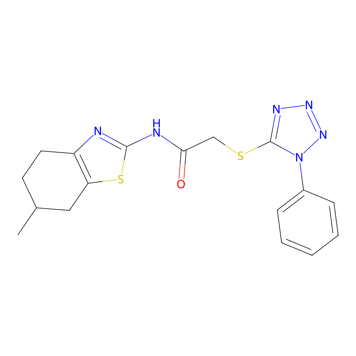 N-(6-methyl-4,5,6,7-tetrahydro-1,3-benzothiazol-2-yl)-2-[(1-phenyl-1H-tetraazol-5-yl)sulfanyl]acetamide molecular structure, CAS 577989-61-8