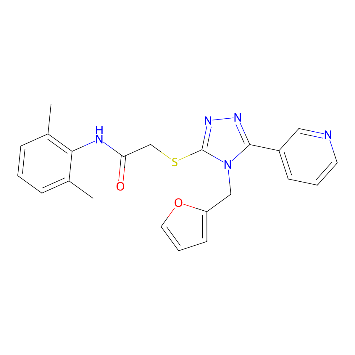 N-(2,6-dimethylphenyl)-2-{[4-(furan-2-ylmethyl)-5-(pyridin-3-yl)-4H-1,2,4-triazol-3-yl]sulfanyl}acetamide molecular structure, CAS 577989-77-6