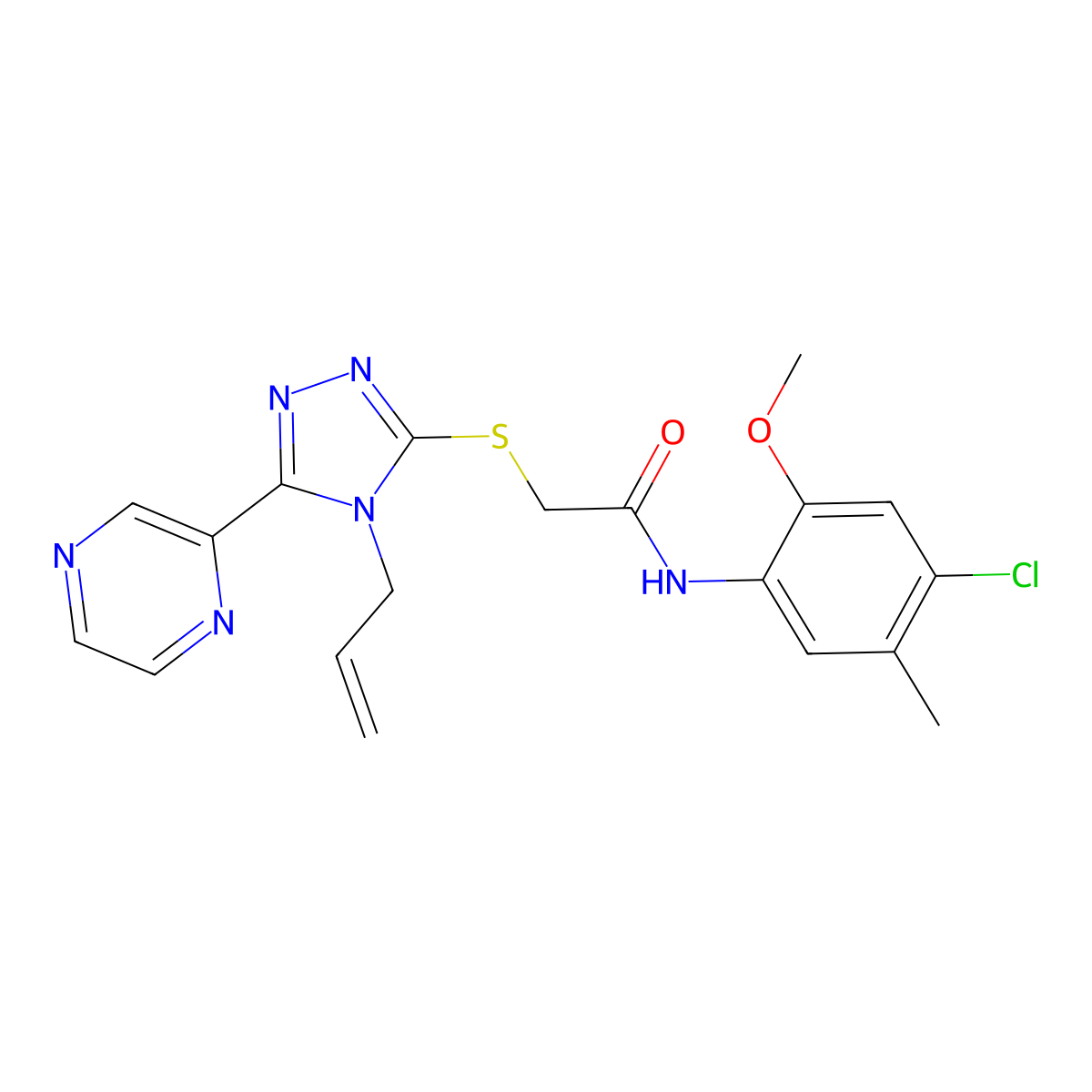 N-(4-chloro-2-methoxy-5-methylphenyl)-2-(4-prop-2-enyl-5-pyrazin-2-yl(1,2,4-tr iazol-3-ylthio))acetamide molecular structure, CAS 577989-81-2
