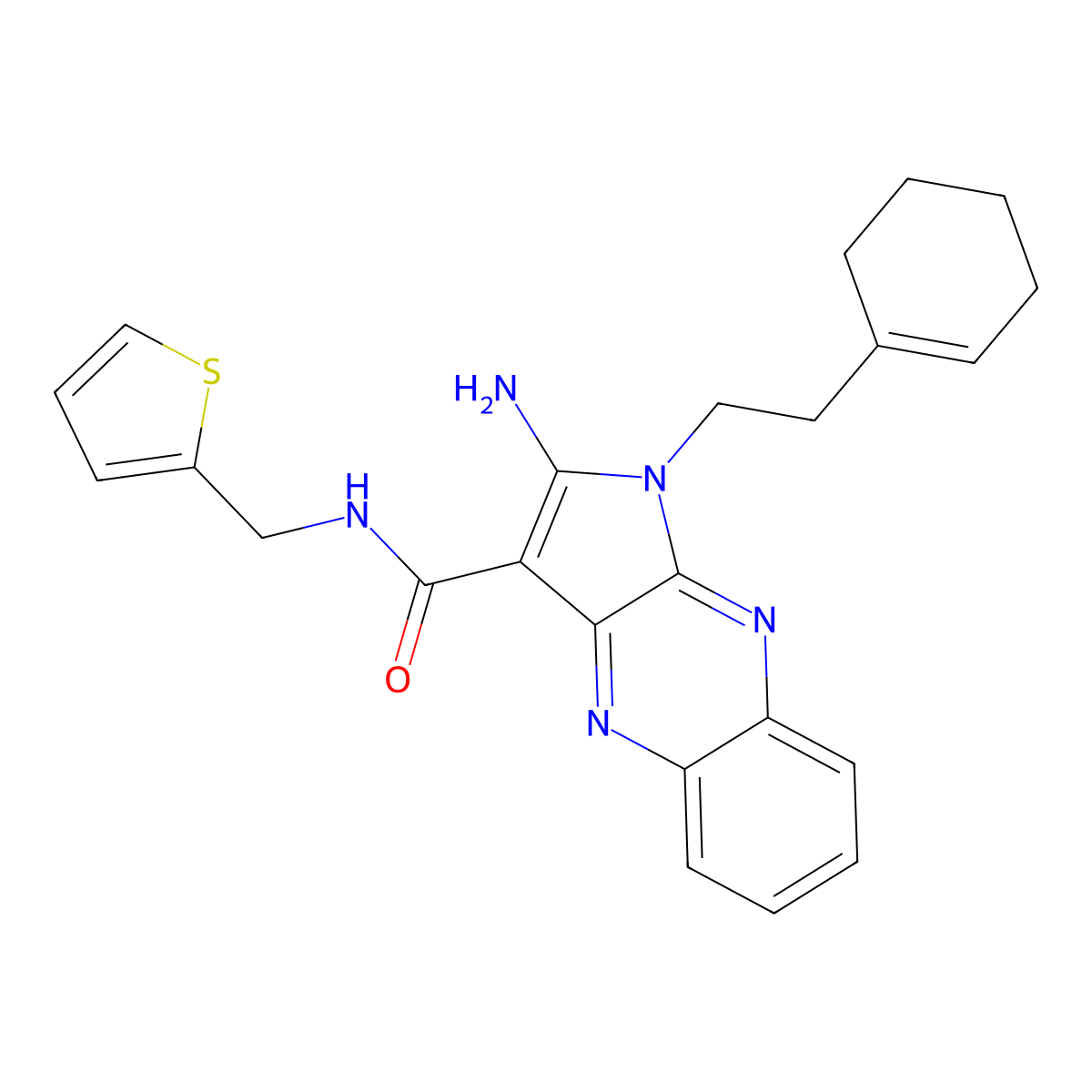 2-amino-1-(2-(cyclohex-1-en-1-yl)ethyl)-N-(thiophen-2-ylmethyl)-1H-pyrrolo[2,3-b]quinoxaline-3-carboxamide molecular structure, CAS 577989-92-5