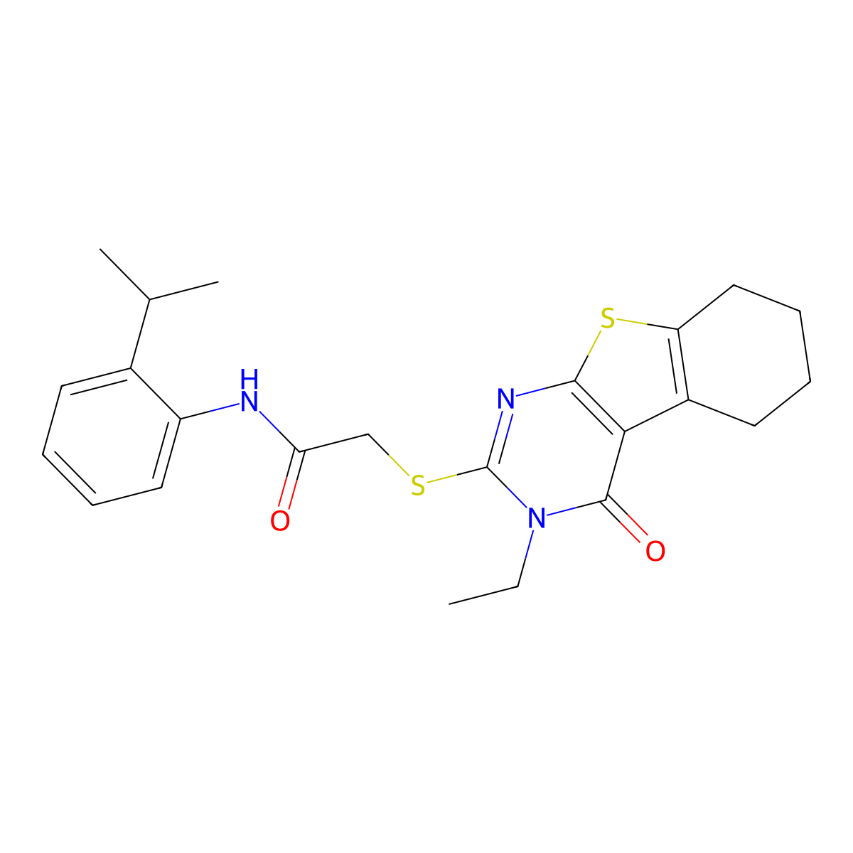 2-[(3-Ethyl-4-oxo-3,4,5,6,7,8-hexahydro[1]benzothieno[2,3-D]pyrimidin-2-YL)sulfanyl]-N-(2-isopropylphenyl)acetamide molecular structure, CAS 577989-95-8