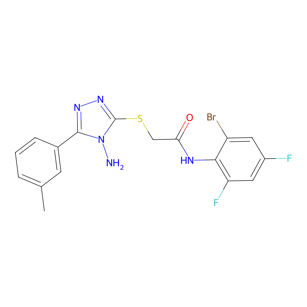 2-{[4-amino-5-(3-methylphenyl)-4H-1,2,4-triazol-3-yl]sulfanyl}-N-(2-bromo-4,6-difluorophenyl)acetamide molecular structure, CAS 577990-01-3