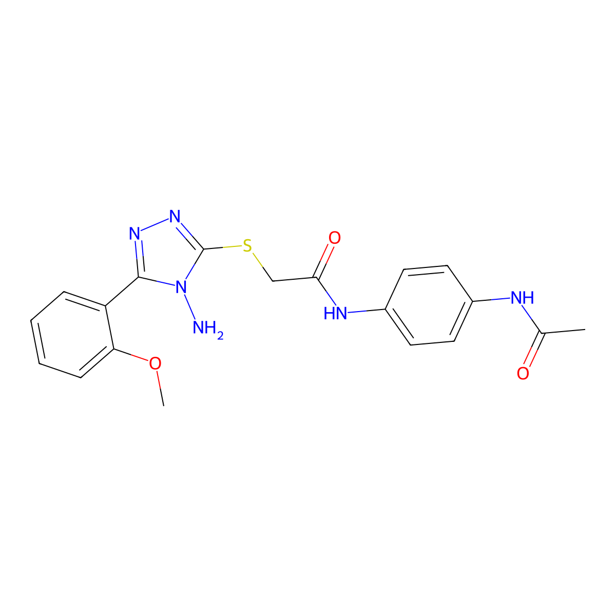 N-[4-(acetylamino)phenyl]-2-{[4-amino-5-(2-methoxyphenyl)-4H-1,2,4-triazol-3-yl]sulfanyl}acetamide molecular structure, CAS 577990-20-6