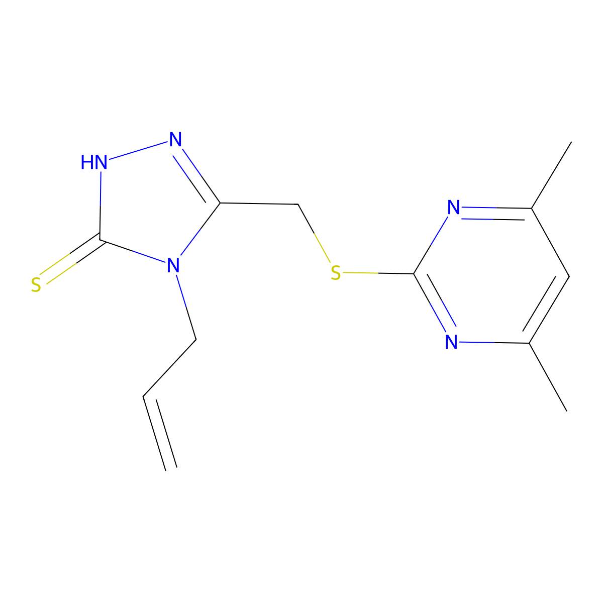3-[(4,6-Dimethylpyrimidin-2-ylthio)methyl]-4-prop-2-enyl-1,2,4-triazoline-5-th ione molecular structure, CAS 577990-42-2