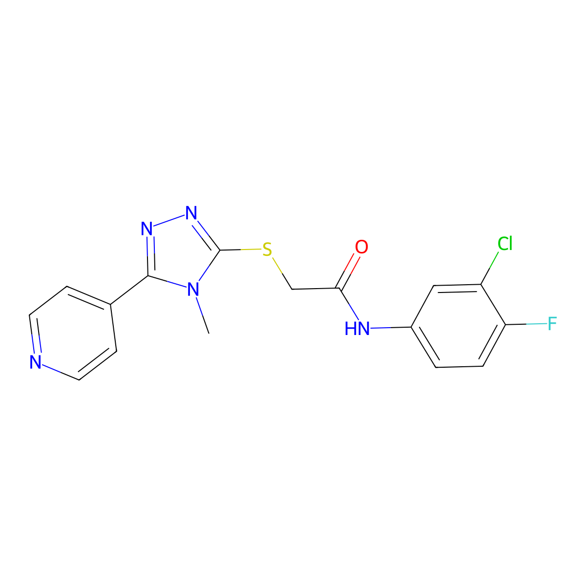 N-(3-chloro-4-fluorophenyl)-2-{[4-methyl-5-(pyridin-4-yl)-4H-1,2,4-triazol-3-yl]sulfanyl}acetamide molecular structure, CAS 577990-57-9