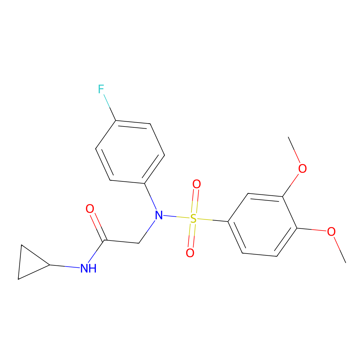 N-cyclopropyl-2-(N-(4-fluorophenyl)-3,4-dimethoxyphenylsulfonamido)acetamide molecular structure, CAS 577990-60-4